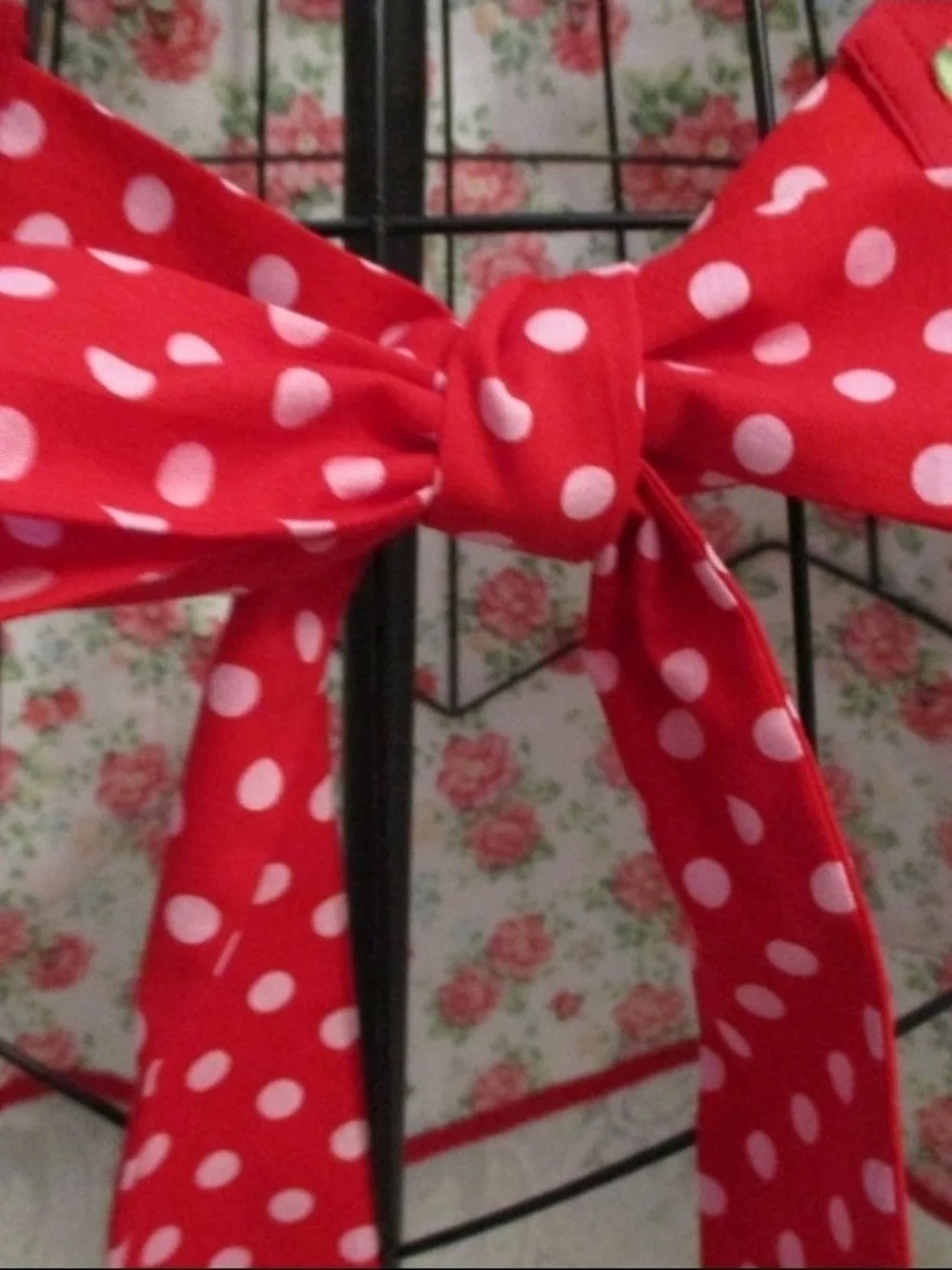 The Pioneer Woman Vintage-Style Floral Apron with Red Polka Dot Trim Handmade